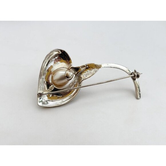 Calla Lily Art Nouveau Marcasite Sterling Vintage Faux Pearl Vintage Brooch - Picture 8 of 10